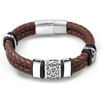 Boho Style Men's Leather and Steel Bracelet