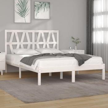 Cama doble sin colchón de madera maciza blanca