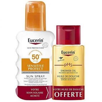 Eucerin Spray Solaire Sensible SPF50+ 200 ml + Huile de Douche pH5 100 ml Offerte
