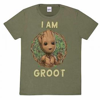 T-shirt Marvel Les Gardiens de la Galaxie – Je suis Groot – Style Années 70 – Disponible S-XXL – Pour Hommes – Couleur Olive