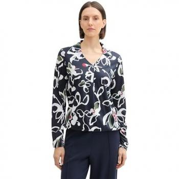 TOM TAILOR Damen Bluse mit Tencel™ Modal, blau, Allover Print, Gr. L