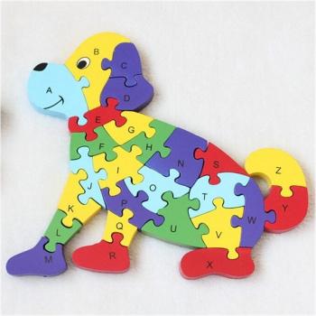 Perro Lego Madera: Rompecabezas con Alfabetización