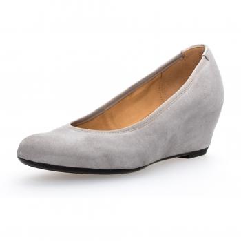 Graue Damen‑Keilpumpe Gabor 85.360-19 – Weiches Veloursleder mit Rundumgummizug, Größe 9½