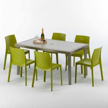 Suite Café d'Extérieur : Table 150x90 cm, six chaises en rotin résine – Design Beige Marion