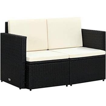 Divano da Giardino 2 Posti con Cuscini Nero in Polyrattan