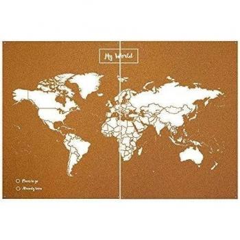 Woody Map Mapa del Mundo Natural, Corcho, Blanco, XXL