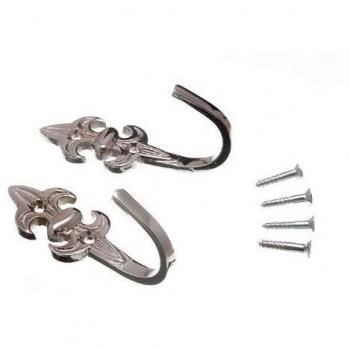 Set of 40 Chrome Fleur de Lys Curtain Tie Back Hold Hooks with Screws