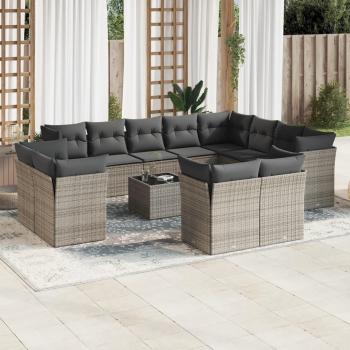 Set Divani da Giardino in Polyrattan 13 pz con Cuscini Grigi