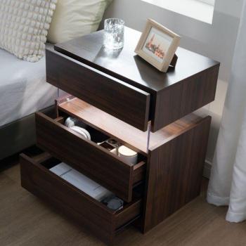 Cassetta di Bellezza: Comodino 48x38x61 cm, 3 compartimenti, Luci Led RGB, Legno Noce