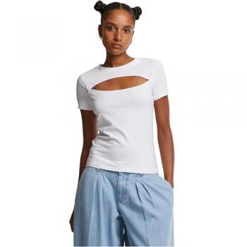 Urban Classics Damen Cut-Out Tee – Kurz, L – Weiß