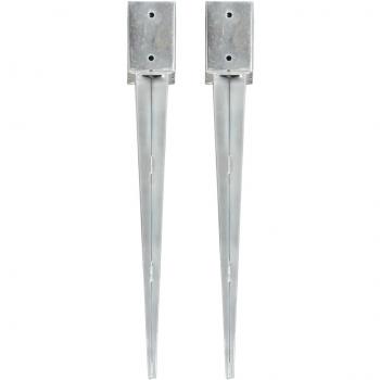 Piquets au sol 2 pcs en acier galvanisé Argenté 9x9x75 cm