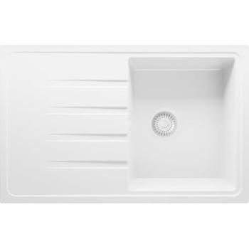 Évier à encastrer Primagran 78×50 cm en granit – Lavabo 1 bac + kit vidange – Meuble 45 cm (Milan, blanc)
