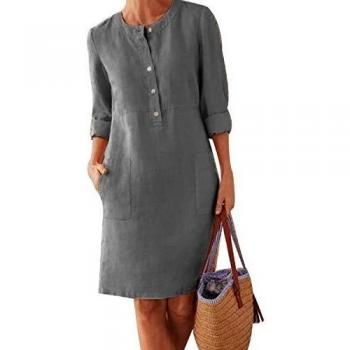 LAZ Women's Ethnic Plus Size Linen Tunic Dress