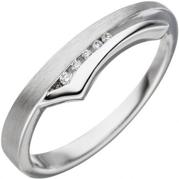 JOBO Weißgoldring 585 Gold teil matt 5 Diamanten Brillanten Damen Größe 56