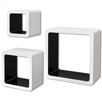 Estanterías de pared MDF blanco y negro para libros/DVD