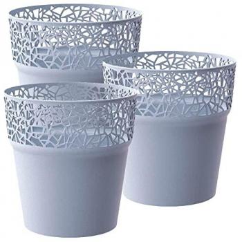 3x Maceta de plástico WELLHOME Tree en color gris hielo 17,5 x 17,5 x 17,9 cm