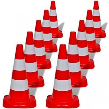 VidaXL 10 Red and White Reflective Traffic Cones 50cm