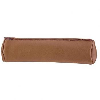 Trousse Scolaire Ronde 22x6cm Cuir Teinté Caramel