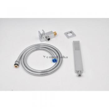 Brass Square Chrome Shower Head with Wall Connector & 1.5m Hose & Holder