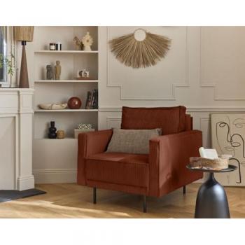 Charlie Fauteuil Pieds Hauts en Velours Côtelé Terracotta