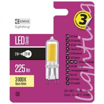 2W G9 LED žárovka teplá bílá A++
