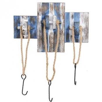 Blue & White Nautical Rope Coat Hooks (3-Pack)