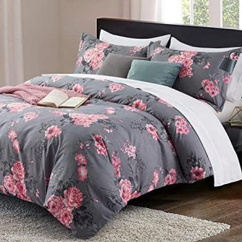 Imperial Rooms Brushed Microfiber Double Duvet Cover Set (Grey Bouquet)