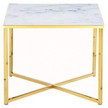 Marmoroptik Beistelltisch, 50x50x42 cm, Weiß/Gold