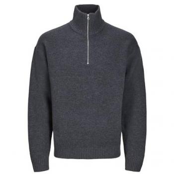 Jack & Jones Herren Strickpullover mit halbem Reißverschluss in Grau, Relaxed Fit, Größe M