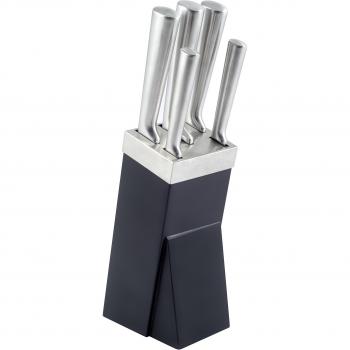 Kuppels STEEL Messerblock Set 6‑teil: rostfreier Stahl, polierte Kanten, Gemüseschneider, All