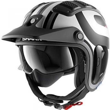 SHARK Casco de Moto NC, Hombre, Color Negro/Blanco, M