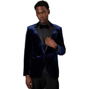 Navy Velvet Slim Fit Tuxedo Jacket by Burton, Men's 38R