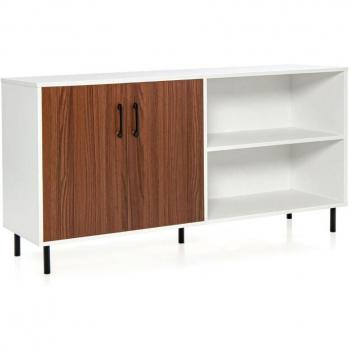 Buffet moderne salon 2 portes, 2 tiroirs, pieds métalliques, 148 × 40 × 75 cm