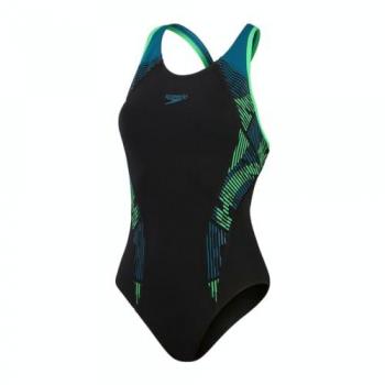 Speedo Damen Badeanzug Plastisol Laneback schwarz/türkis Größe 38