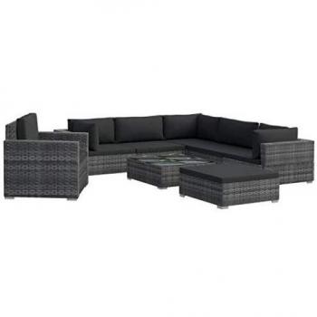 VidaXL Garten-Lounge-Set aus Poly Rattan in Grau