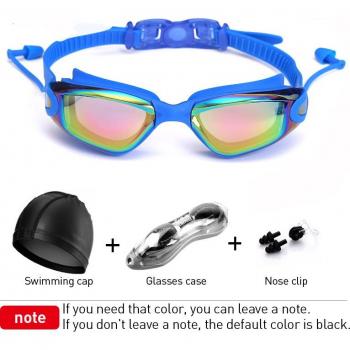 Lunettes de natation haute définition anti-buée, anti-UV, avec bouchons d'oreille et capuchon étanche, boucle tirante adulte en silicone galvano