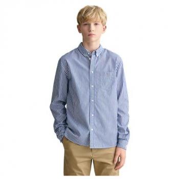 Camisa de Rayas Gant para Niño con Bolsillo en el Pecho, Popelina Azul, Manga Larga, 134-140 cm (9/10 años)