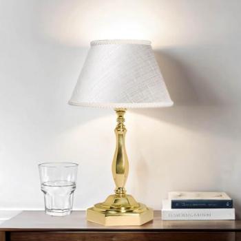 Echt-Messing Nachttischlampe E14 24 cm Gold Stoff Klassisch
