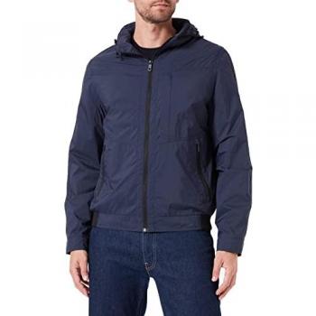 Marinefarbener Blouson mit Kapuze aus widerstandsfähigem Material