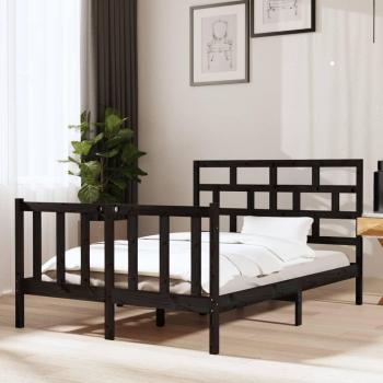 Cadre de lit en Bois de pin massif 120x190 cm Noir Petit Double