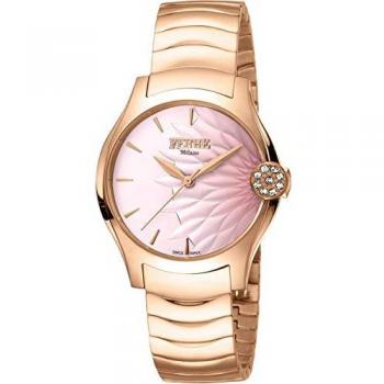 Reloj de Mujer Ferrè Milano FM1L121M0081 con Correa Chapada en Acero Inoxidable Color Oro Rosado y Esfera Analógica Rosa