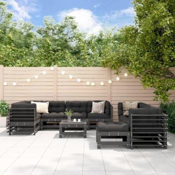 Salon de jardin 10 pièces bois massif coussins gris