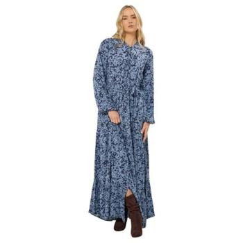 Long Tall Sally Robe Maxime Bleue Ditsy Crinkle à Plusieurs Niveaux