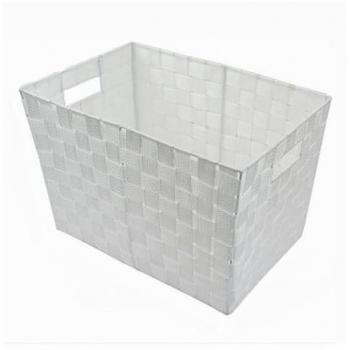 Bac de Rangement en Tissu 38x26x25 Cm avec Poignées Blanches