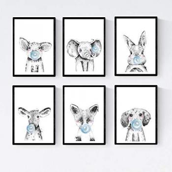 Set Nacnic: 6 Posters de Bebés Animales con Marco – Cerdo, Elefante, Conejo, Vaca, Zorro y Perro
