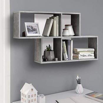 Libreria 4 Mensole Design Moderno Legno Grigio e Bianco