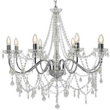 Silver Chandelier with Beads 8 x E14 Bulbs