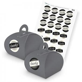 Itenga SET DANKE (Motiv 36) 24x Geschenkschachtel grau mit Griff + Stickerbogen