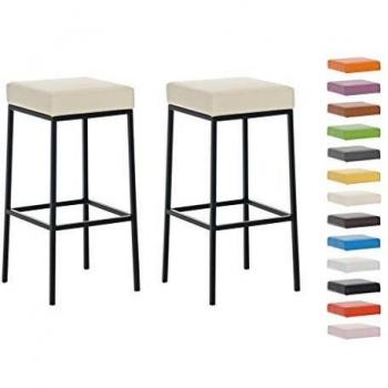 Set de 2 Taburetes de Bar Montreal Altura 80 cm en Simil Cuero Negro y Crema con Reposapiés
