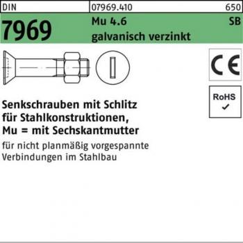 Senkschraube mit Schlitz und 6-kant Mutter M24x80